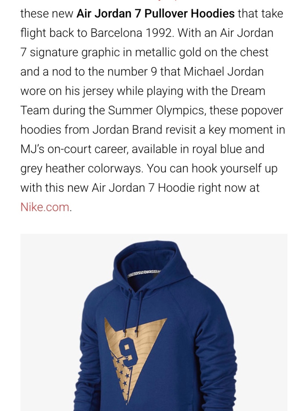 Jordan Royal Blue Hoodie with Metallic Gold Graphic